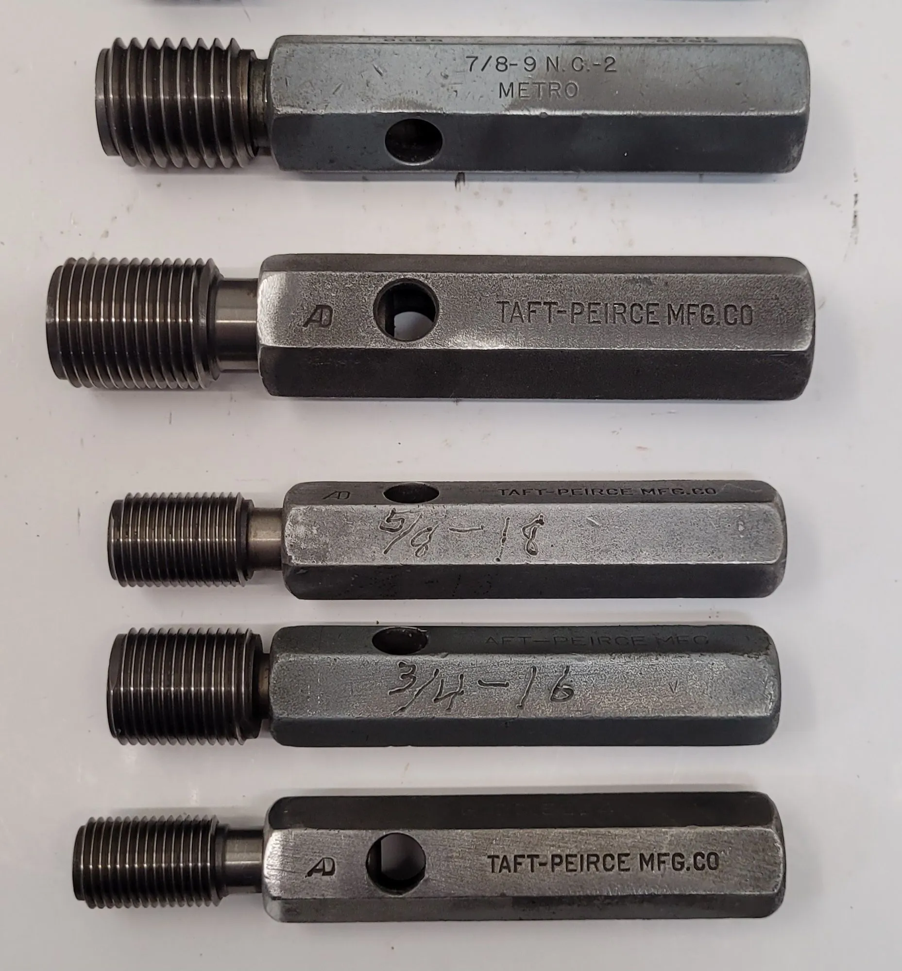 TAFT-PEIRCE GO/NO GO PLUG GAUGES - SET OF 10, VARIOUS THREAD SIZES - undefined