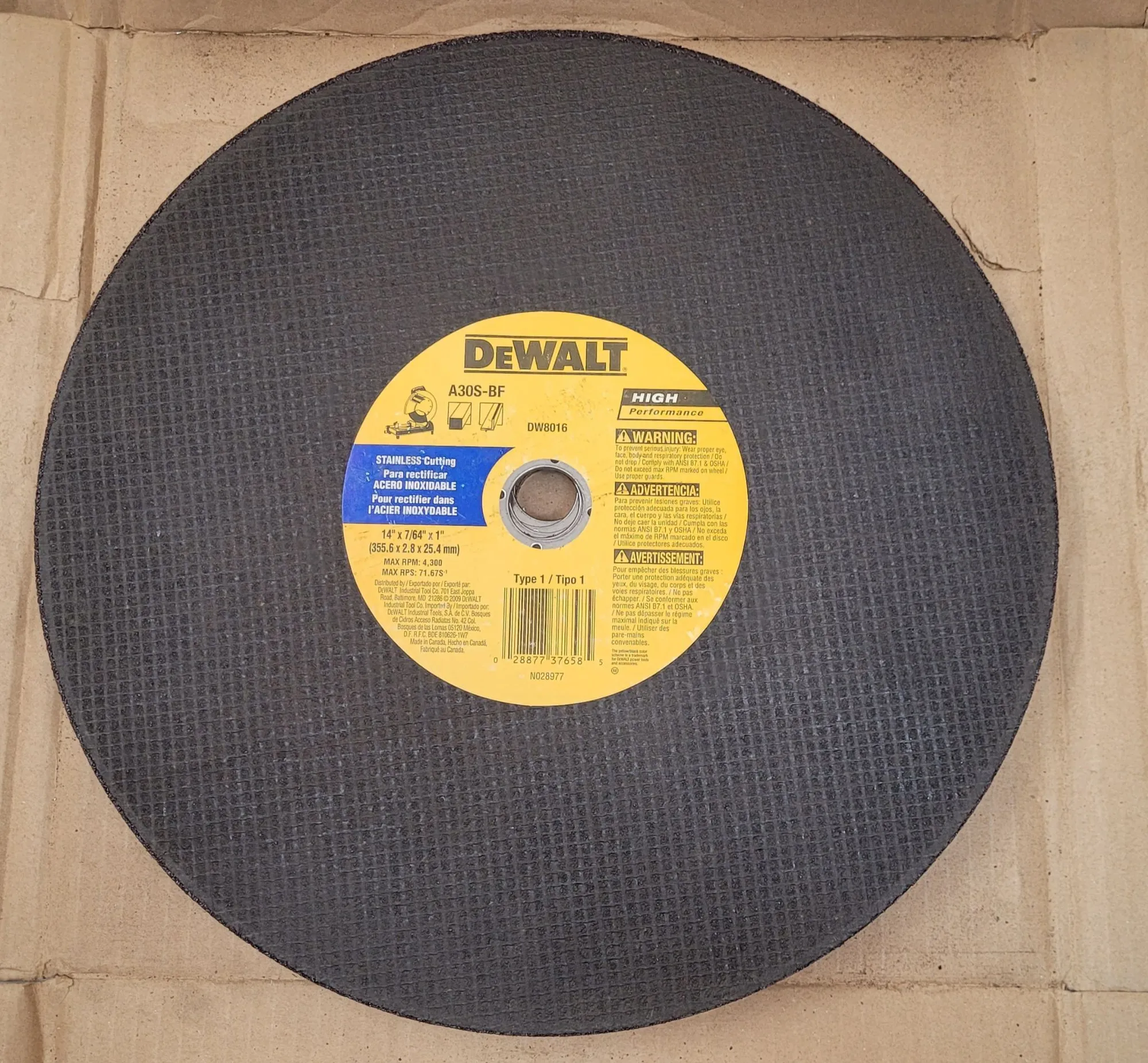 DEWALT A30S-BF TYPE 1 CUTTING DISC (14X7/64X1) - 10 PACK - undefined