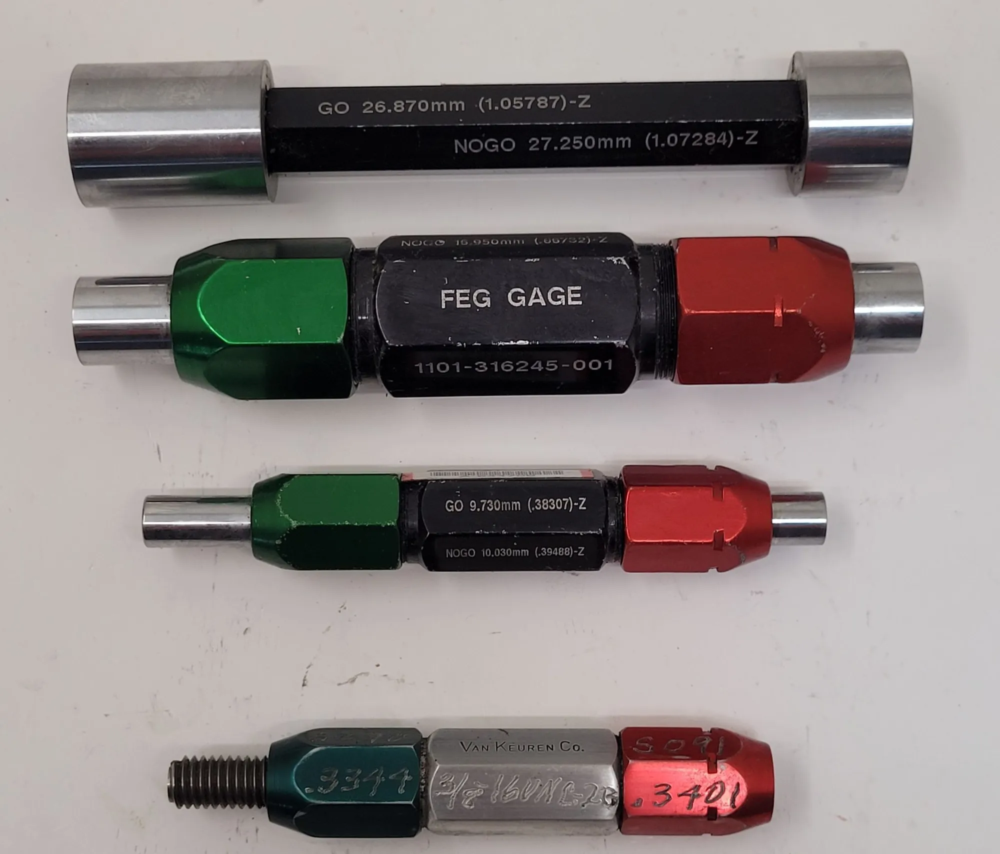 FEG GAGE GO/NO GO PLUG GAUGE SET OF 4 – VARIOUS SIZES - undefined
