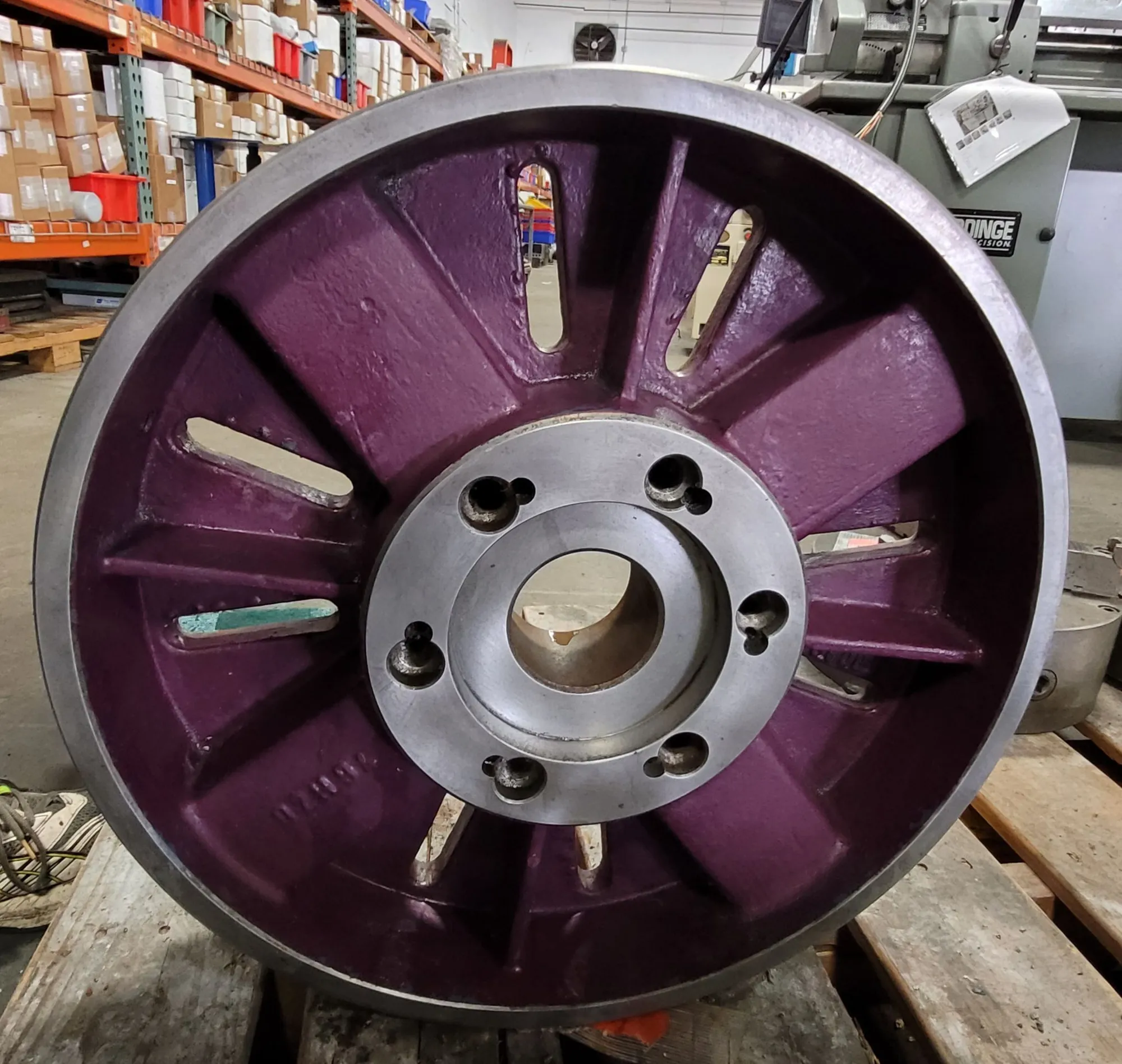 CMEC 4 JAW LATHE CHUCK, 19-3/4IN OVERALL DIAMETER, 3IN CENTER HOLE, D1-8 BACK - undefined
