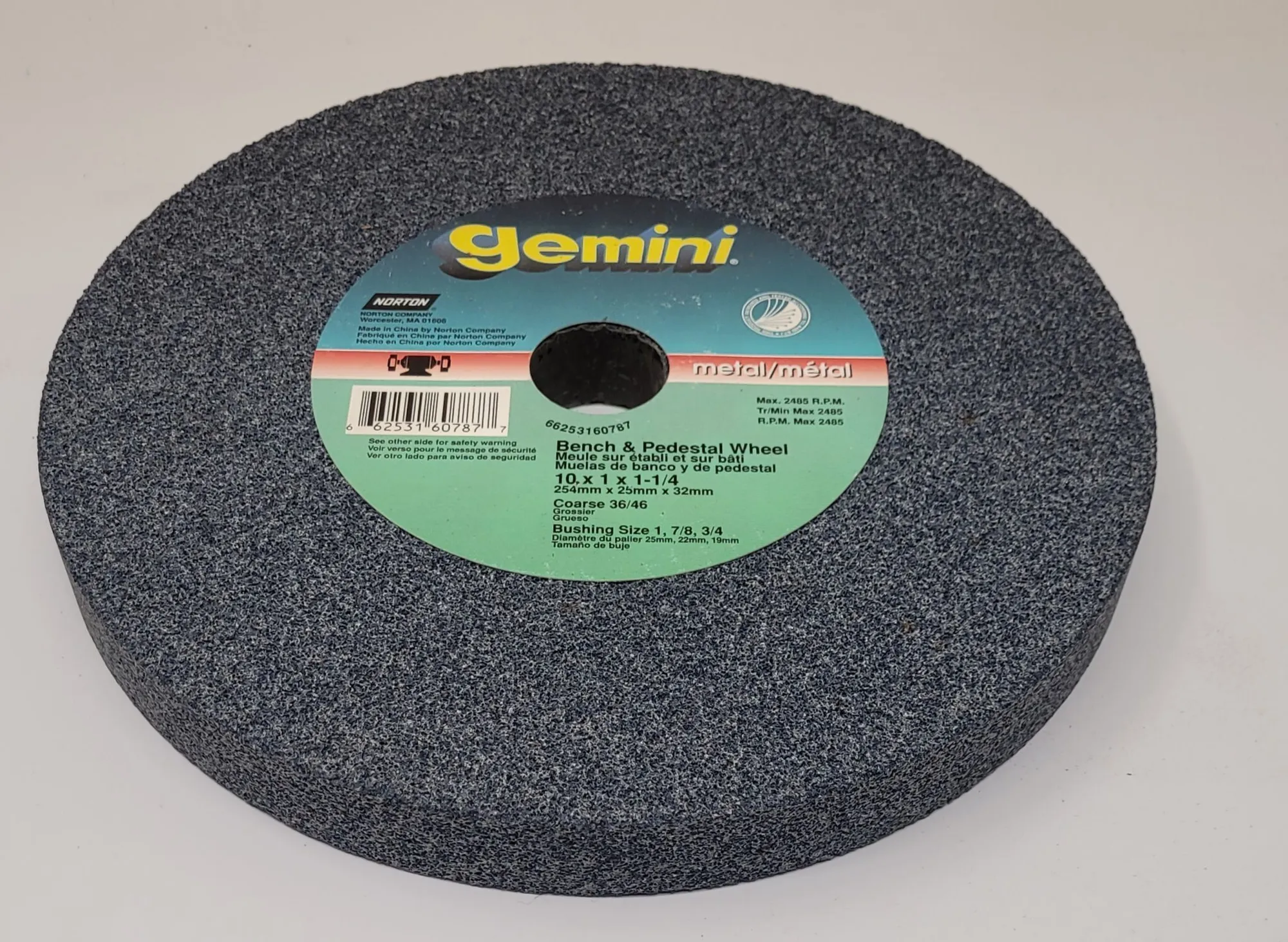 NORTON CO GEMINI BENCH AND PEDESTAL WHEEL (SET OF 2) 10X1X1-1/4, MAX RPM 2485 - undefined