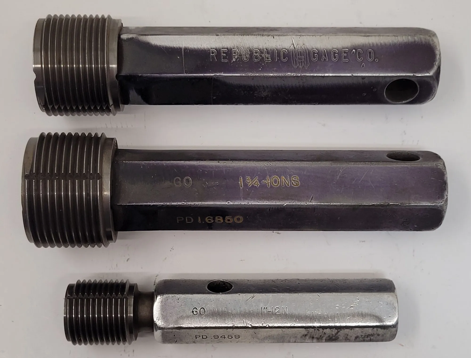 REPUBLIC GAGE CO. GO/NO GO PLUG GAUGE SET OF 3 - VARIOUS SIZES - undefined
