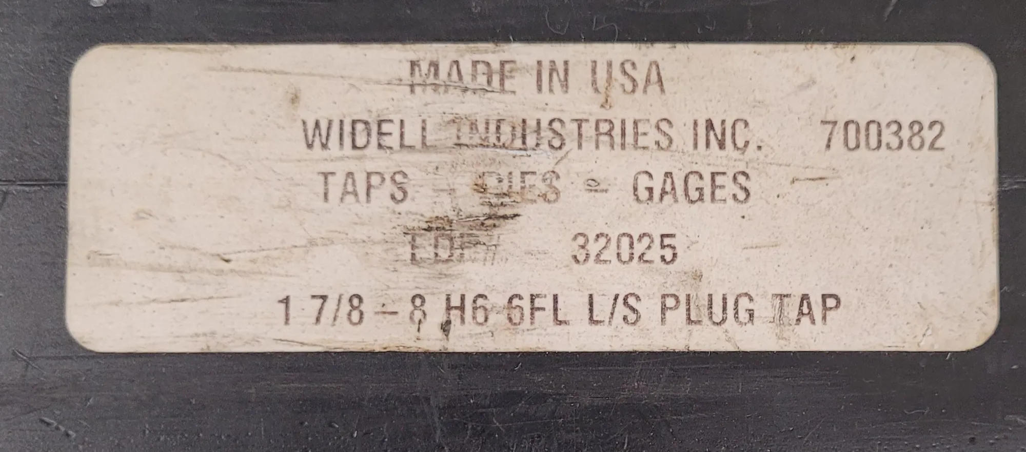 WIDELL INDUSTRIES 700382 PLUG TAP - 1 7/8IN D, 6 FLUTES, 7-1/4IN OAL, 3-5/8IN FL - undefined