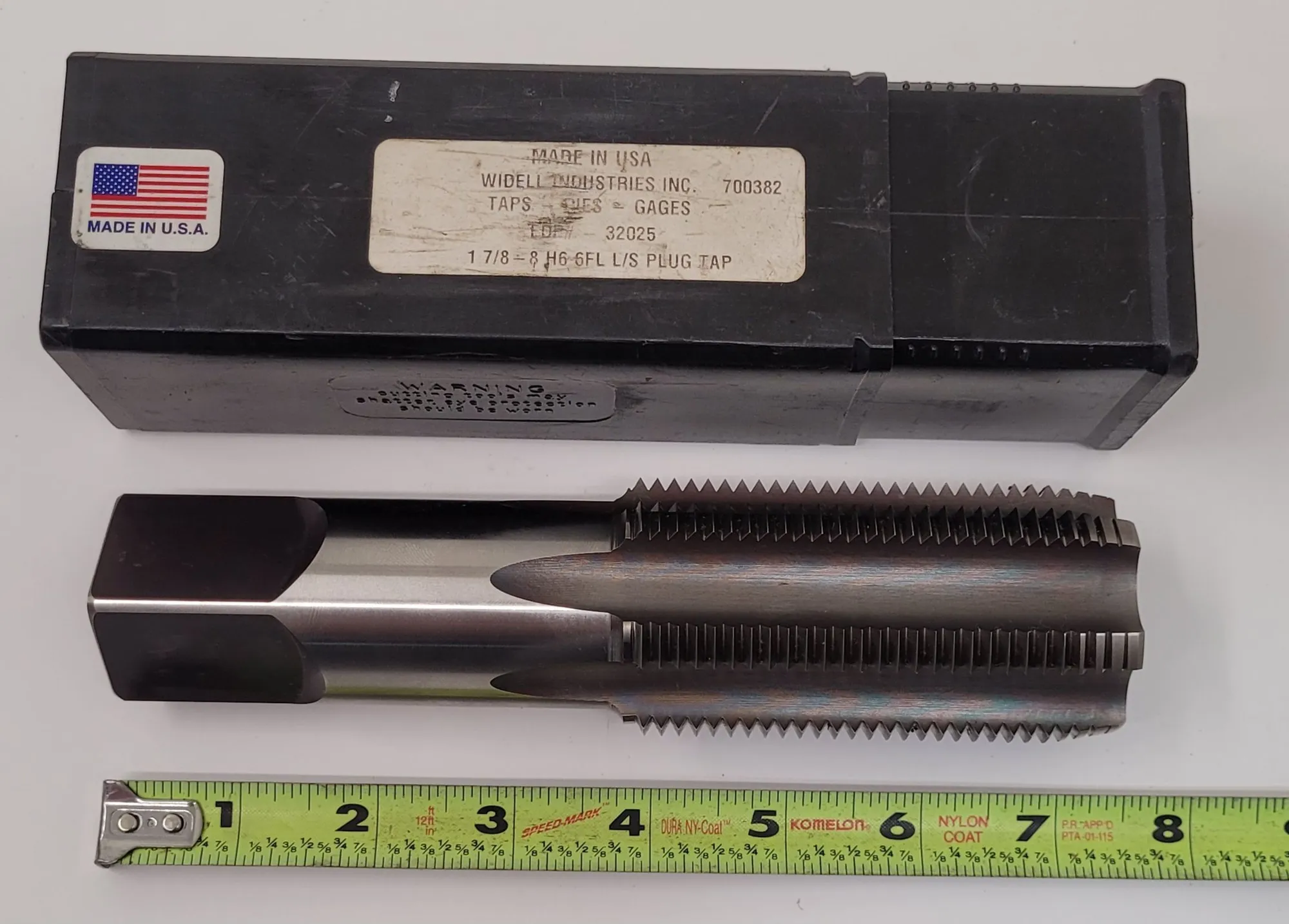 WIDELL INDUSTRIES 700382 PLUG TAP - 1 7/8IN D, 6 FLUTES, 7-1/4IN OAL, 3-5/8IN FL - undefined