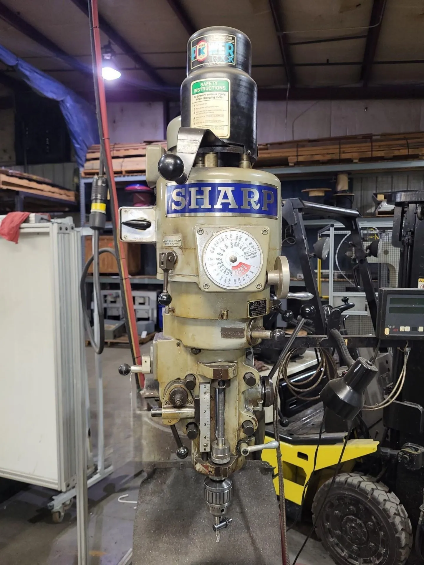 SHARP LMV-50 VERTICAL MILL, 3HP HEAD, 60-4500 RPM, 9" X 50" TABLE, R8 SPINDLE - undefined