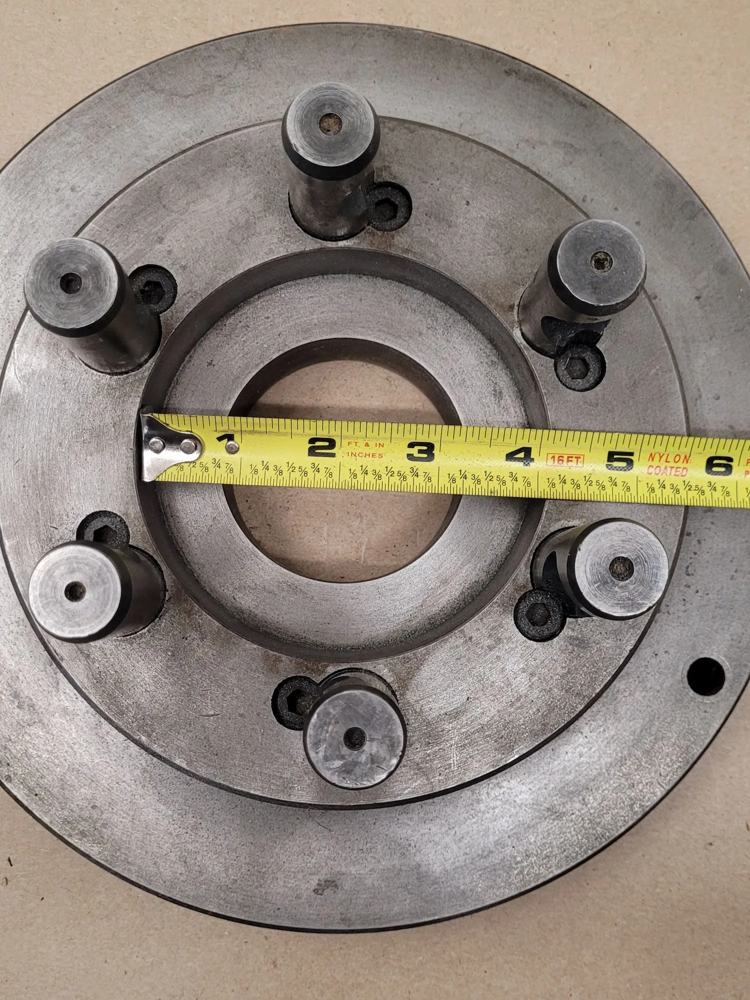 D1-6 LATHE CHUCK BACK PLATE, 10" OD, 6 PINS (0.875"), 2.5" BORE, 6" HUB OD - undefined