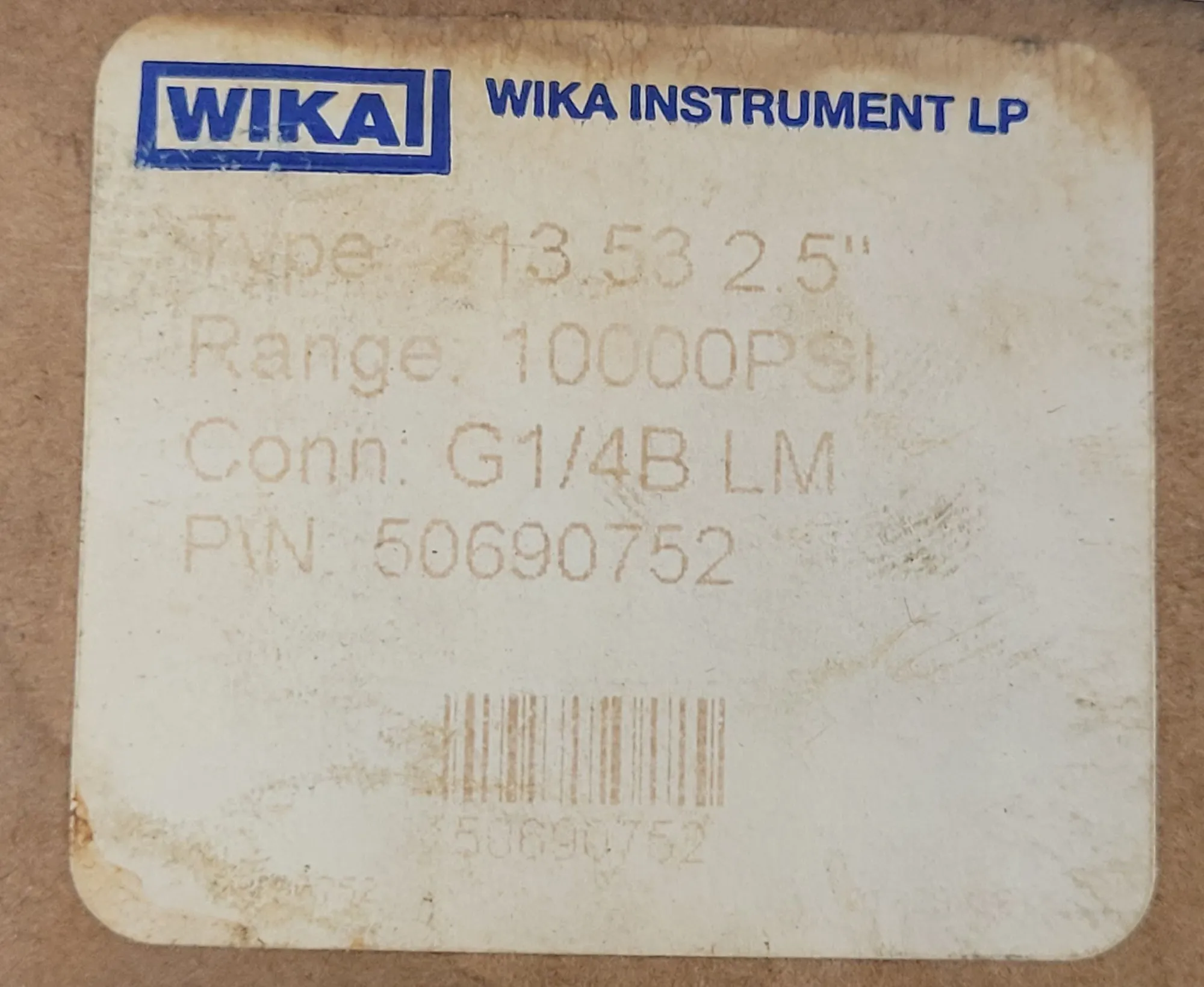 WIKA 213.53 2.5" LIQUID-FILLED PRESSURE GAUGE, 10000 PSI RANGE - undefined