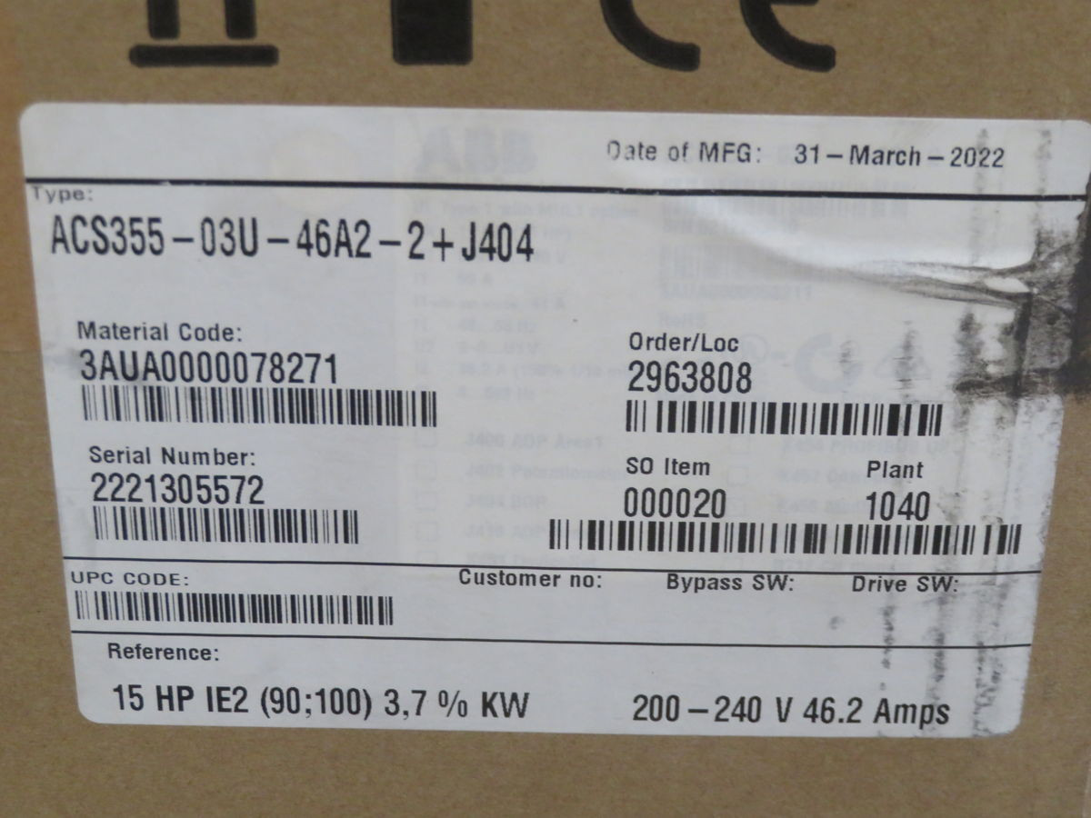 ABB ACS355-03U-46A2-2+J404 HIGH-PERFORMANCE MACHINERY MICRO-DRIVE - undefined