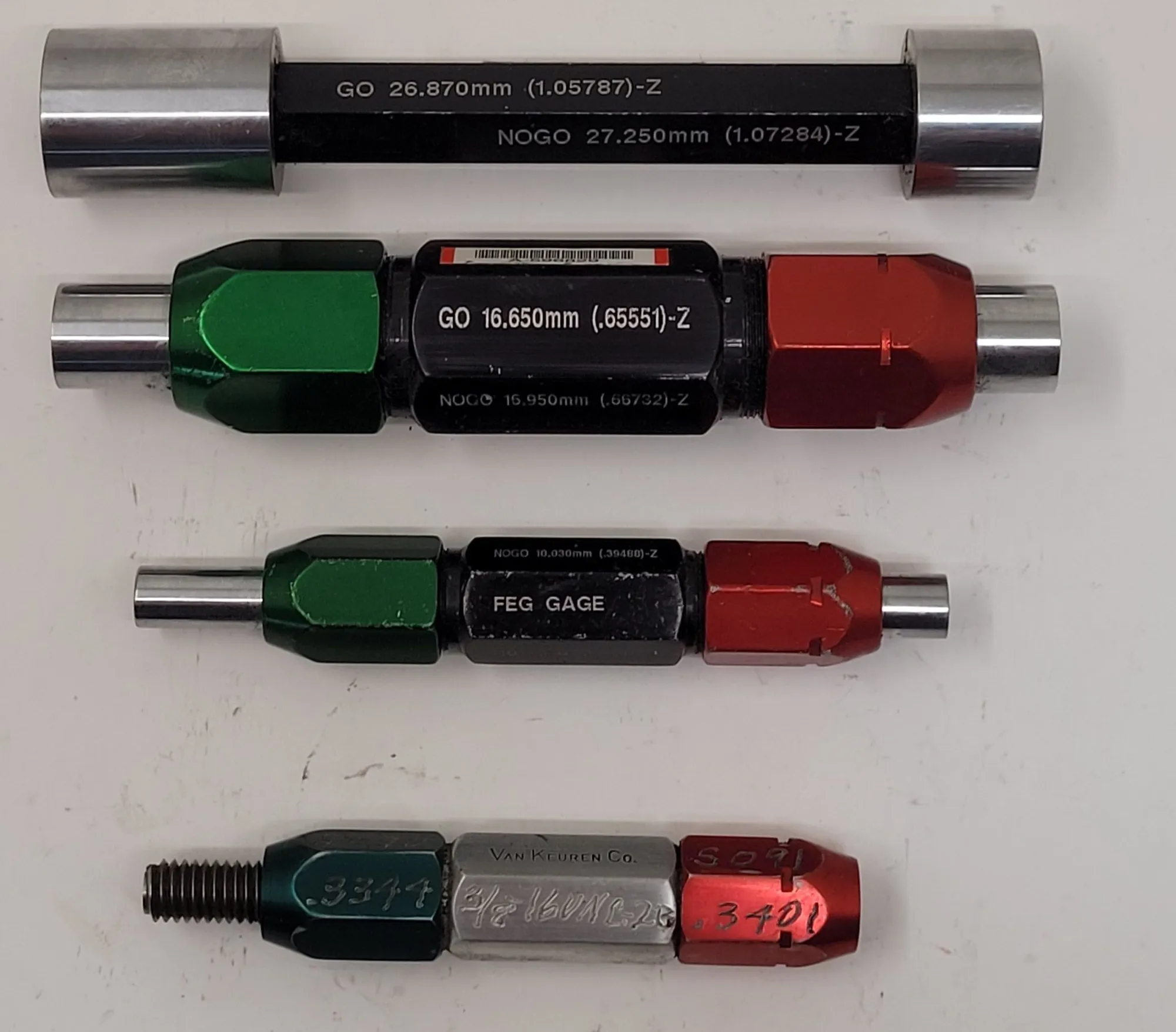 FEG GAGE GO/NO GO PLUG GAUGE SET OF 4 – VARIOUS SIZES - undefined