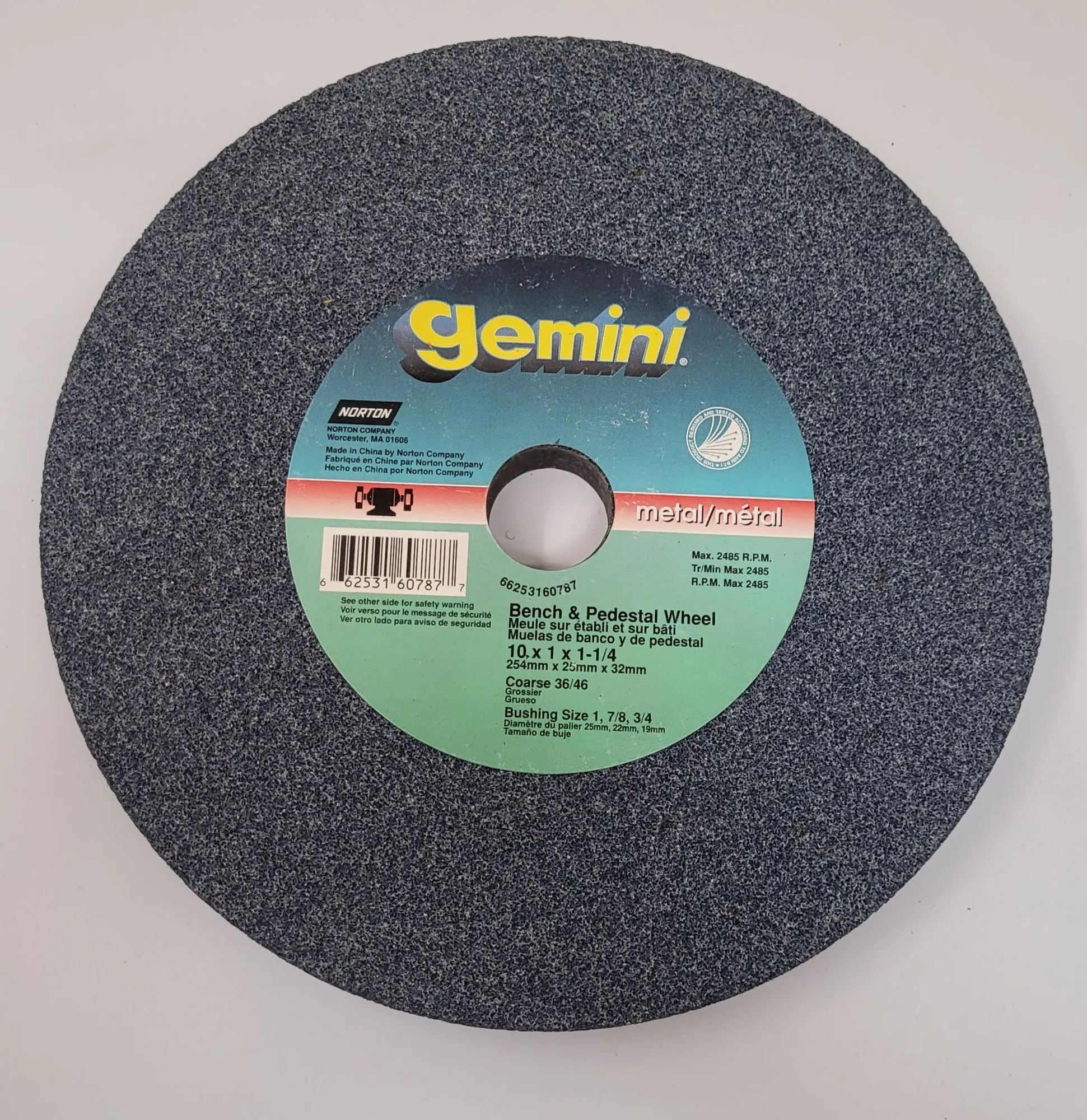 NORTON CO GEMINI BENCH AND PEDESTAL WHEEL (SET OF 2) 10X1X1-1/4, MAX RPM 2485 - undefined
