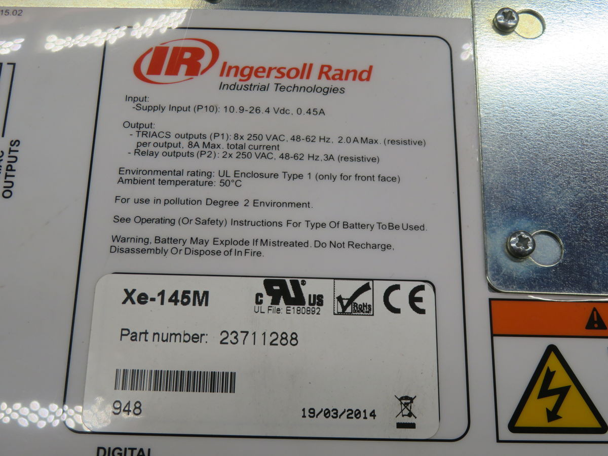 INGERSOLL RAND XE-145M 23711288 ROTARY COMPRESSOR CONTROLLER, INPUT: 10.9-26.4 VDC, OUTPUT: 250 VAC - undefined